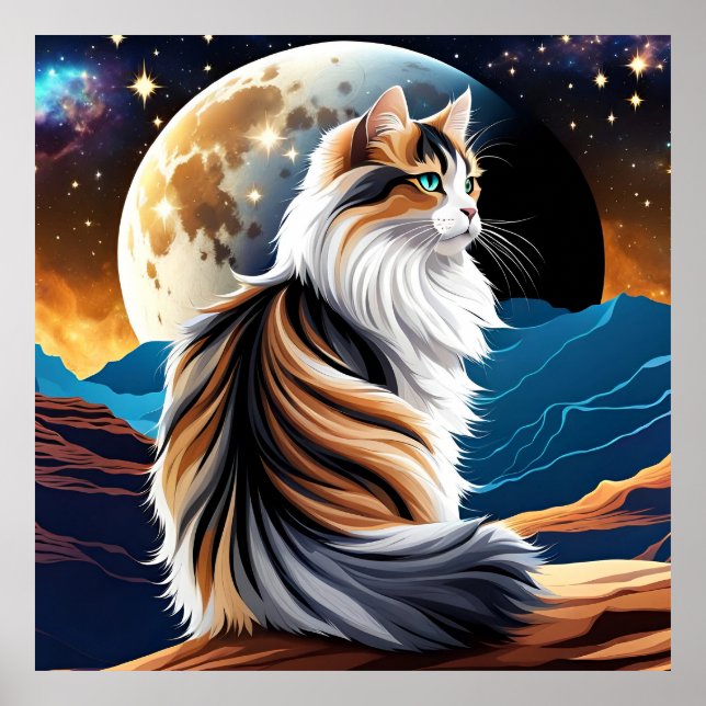 Poster Gato de Calico diluído e Lua do Deserto (Frente)