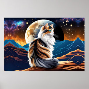 Poster Gato de Calico diluído e Lua do Deserto