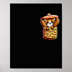 Poster Gato de Chapéu Engraçado Churros Bolso Cinco De Ma
