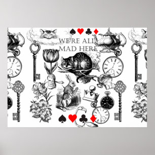 Poster Gato de Cheshire clássico alice no país das maravi