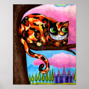 Poster Gato de Cheshire Fofo na Árvore Olhos Verdes Grand
