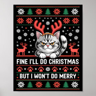 Poster Gato de Chifre Bravo Camiseta Feia de Natal Fun Di