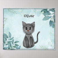 Gato de Cinza Adorável na Floresta para Crianças