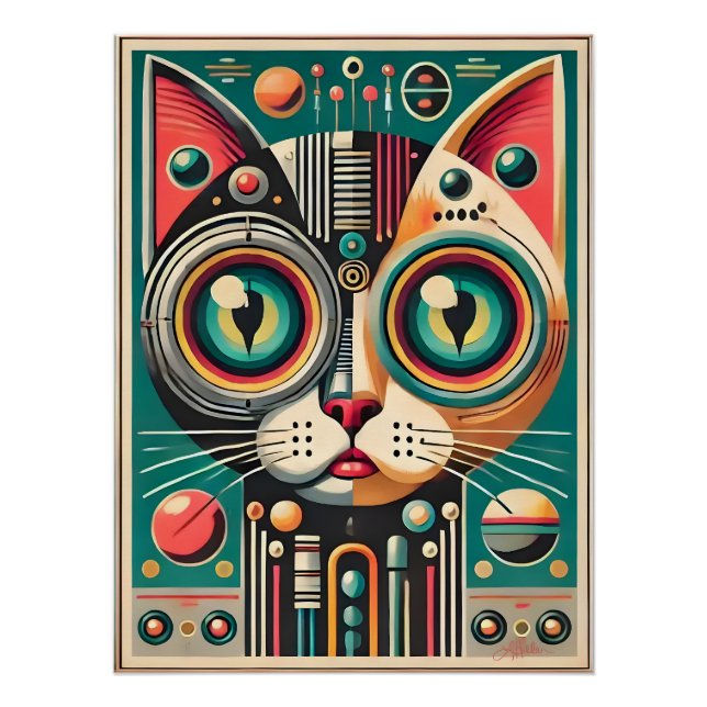 Póster Gato de Circuito Retro Futurista de Meados do Sécu (Frente)