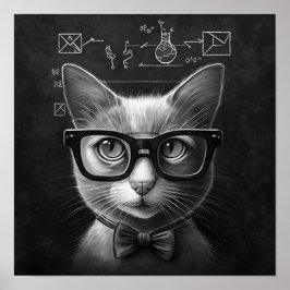 Poster Gato de Clever Schrödinger - Preto e Branco