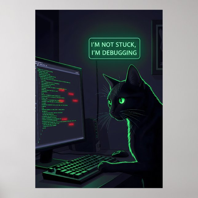Poster Gato de Depuração Programador - "Não Estou Preso" (Frente)