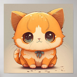 Poster Gato de desenho animado bonito sentado e olhando p