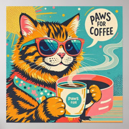 Poster Gato de desenho animado estilo retrô usando óculos