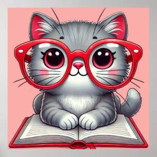 Poster Gato de desenho animado fofo usando óculos