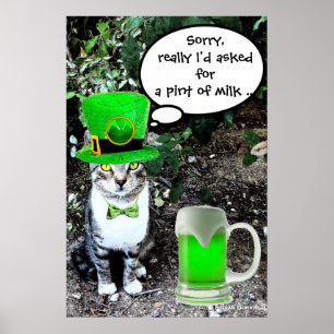 Póster GATO DE Dia de São Patrício COM CERVEJA VERDE IRLA