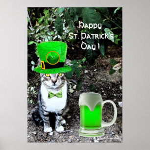 Poster GATO DE Dia de São Patrício COM CERVEJA VERDE IRLA