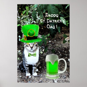 Poster GATO DE Dia de São Patrício COM CERVEJA VERDE IRLA
