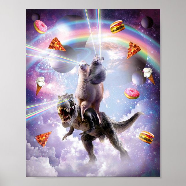 Poster Gato De Espaço De Olhos Laser No Dinossauro Lama - (Frente)