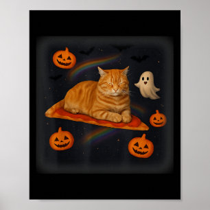Poster Gato De Galáxia Engraçado No Espaço Gato Pizza Hal