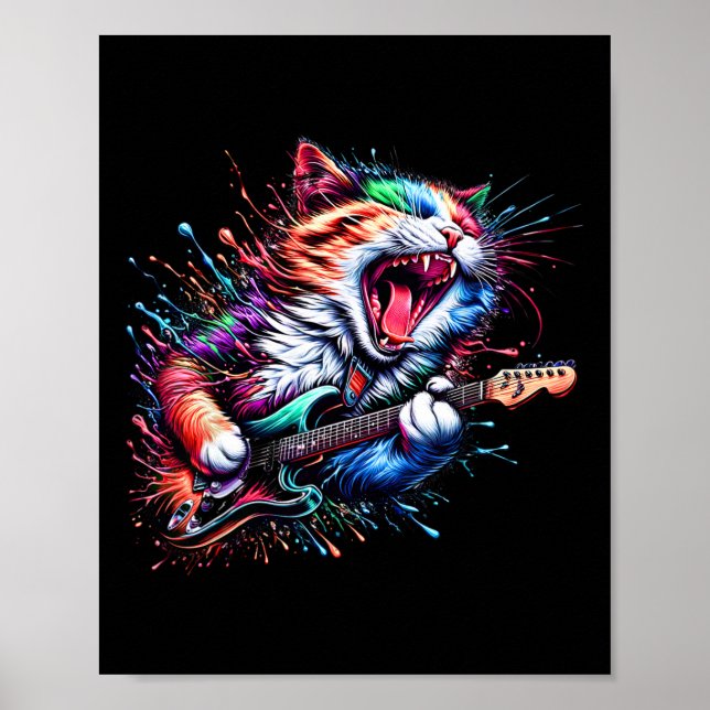 Poster Gato de Gatinha tocando violão Gato de rock Heavy  (Frente)