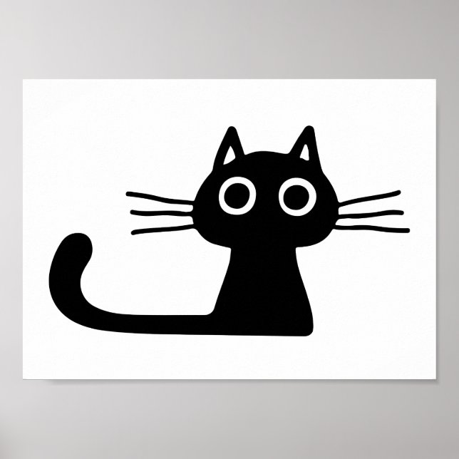 Poster Gato de Gatinho Preto Quirky | Branco e preto (Frente)