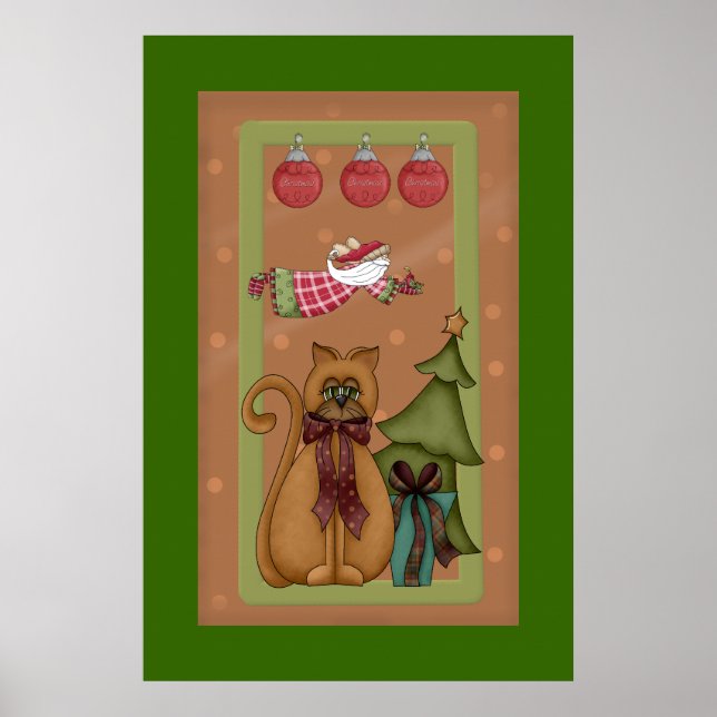 Póster Gato de Gato com Imagem de Árvore (Frente)