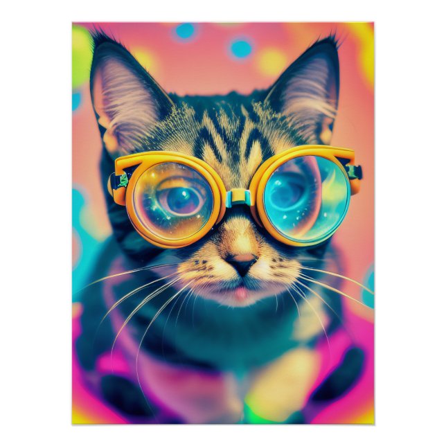 Póster Gato de Gato de Trip com Ácido Psicodélico (Frente)