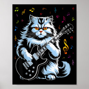 Poster Gato de Guitarra Engraçado Tocando Rock