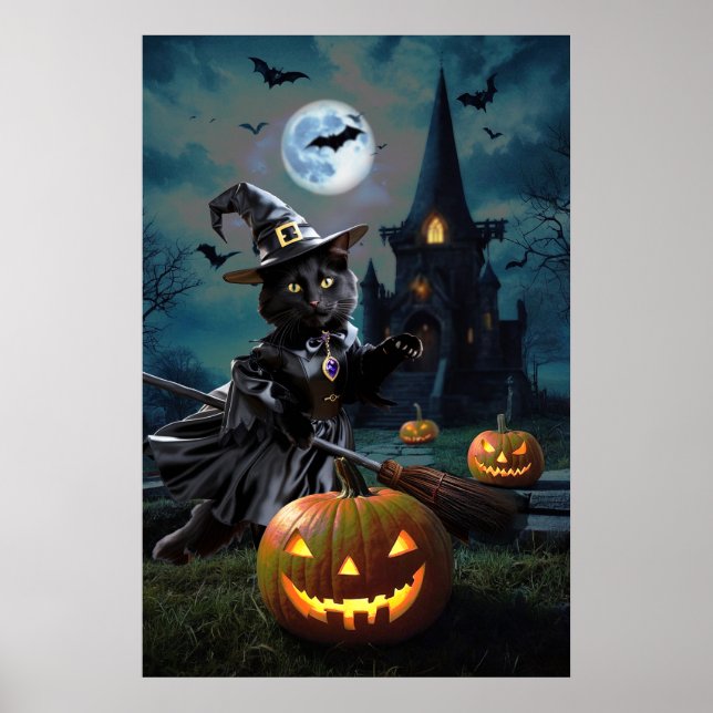 Poster Gato de Halloween Bewitted (Frente)