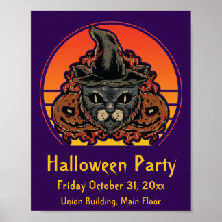 Poster Gato de Halloween em Bruxa Abra Cadabra Vintage