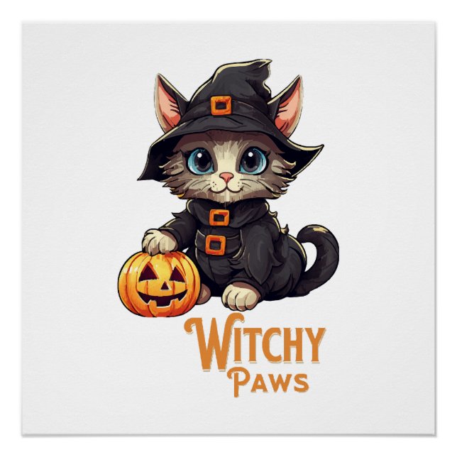 Póster Gato de Halloween Patas Bruxa (Frente)