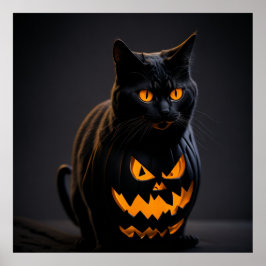 Poster Gato de Halloween preto e laranja listrado