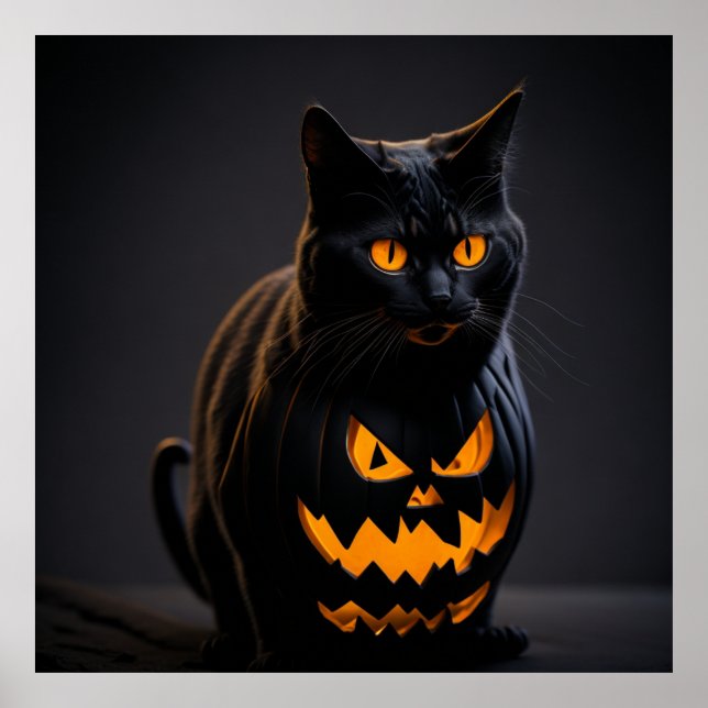 Poster Gato de Halloween preto e laranja listrado (Frente)