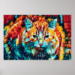Poster Gato de Hippie Colorido Azul Boho Orange