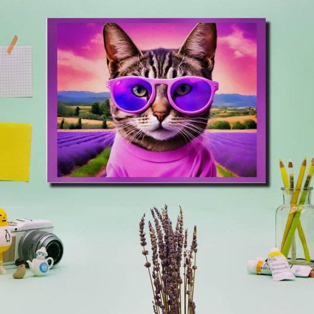 Póster Gato de Jazzy - - campo de lavanda (Criador carregado)