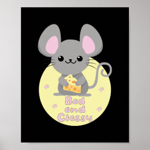 Poster Gato de Kawaii Mau e Clássico Comendo Queijo Amare