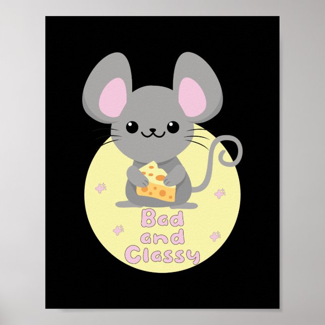 Poster Gato de Kawaii Mau e Clássico Comendo Queijo Amare (Frente)