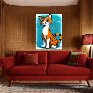 Poster Gato de laranja branco, bonito e preto, adorável  