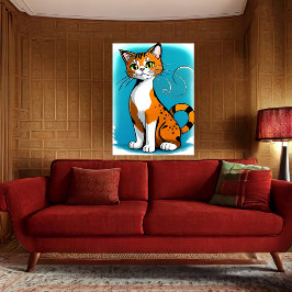 Poster Gato de laranja branco, bonito e preto, adorável |