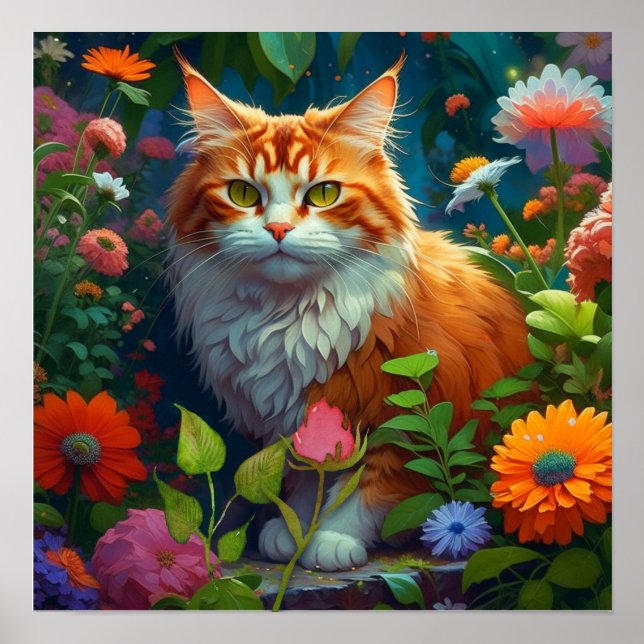 Poster Gato de Laranja-Corte nas Flores (Frente)