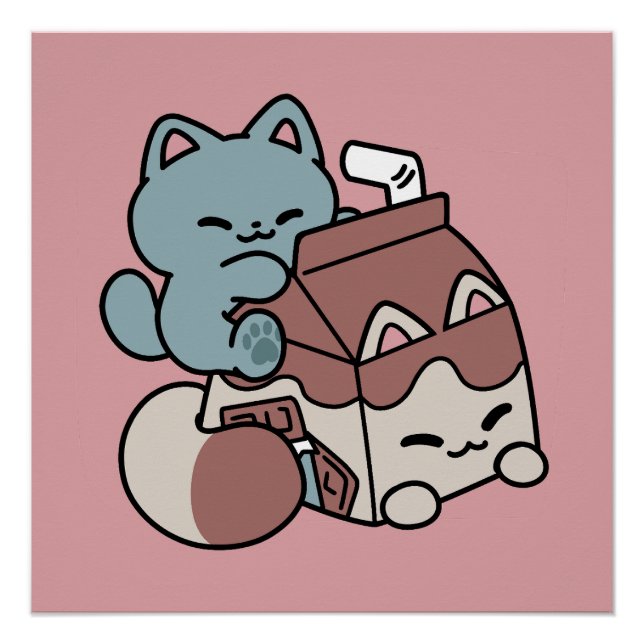 Póster Gato de Leite de Chocolate Kawaii – Bebida Aconche (Frente)