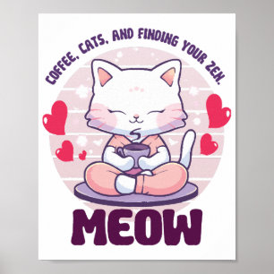 Poster Gato de meditação - Gato Kawaii