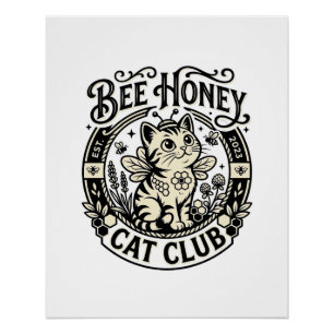Póster Gato de Mel de Abelha Gato Engraçado Gráfico - Clu
