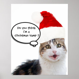 PÓSTER GATO DE NATAL COM CHAPÉU DO PAPAI NOEL