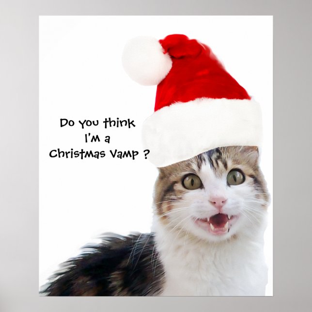PÓSTER GATO DE NATAL COM CHAPÉU DO PAPAI NOEL (Frente)