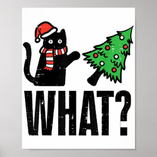 Poster Gato de Natal Derrubando Árvore de Natal Divertido