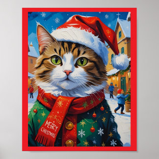 Poster Gato de Natal festivo em Santa Hat