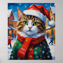 Poster Gato de Natal festivo em Santa Hat