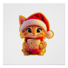 Póster **Gato de Natal Fofo com Chapéu de Papai Noel – Fé