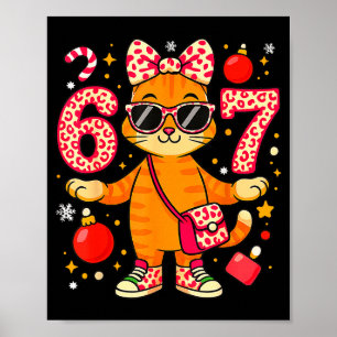 Poster Gato de Natal para Mulheres 6 7 Camiseta Meme Leop