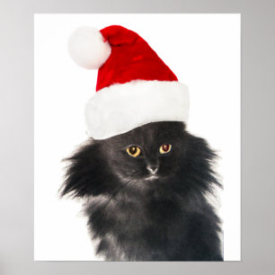 POSTER GATO DE NATAL PRETO COM CHAPÉU SANTA CLAUS