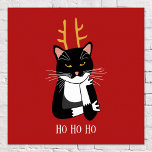 Poster Gato de Natal sarcástico<br><div class="desc">Um sarcástico engraçado,  irritado e sem entusiasmo gato de smoking preto e branco com chifres de Natal. Ho ho ho,  e todas essas coisas. Altere o texto ou remova-o para personalizar ainda mais.</div>