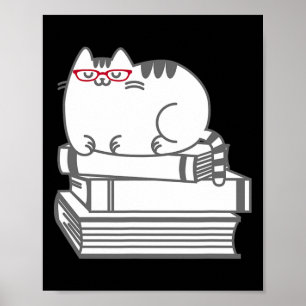 Poster Gato de Nerd de Livro bonito - Camisa Engraçada De