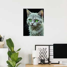 Poster Gato de Olho Verde Retrato Místico Gato Arte