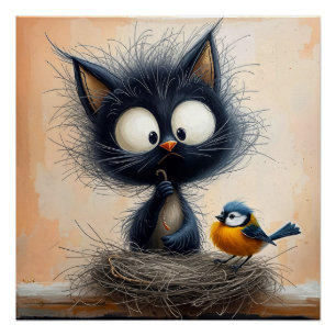 Póster Gato de olhos largos esmagado segurando um verme p